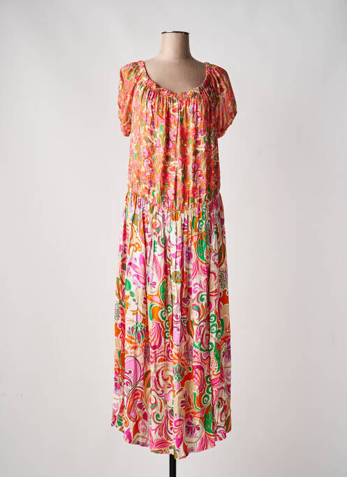 Robe longue imprimé fantaisie manches courtes orange PAUL BRIAL femme