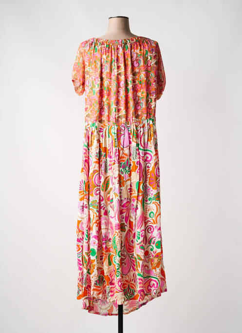 Robe longue imprimé fantaisie manches courtes orange PAUL BRIAL femme
