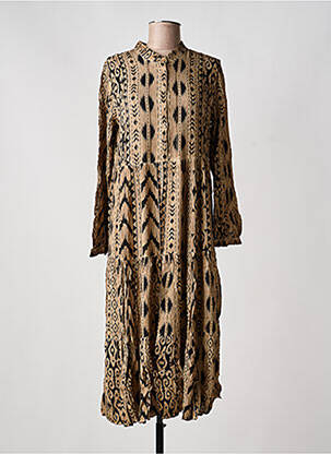 Robe mi-longue imprimé fantaisie manches longues beige LAST QUEEN femme