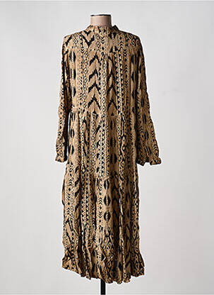 Robe mi-longue imprimé fantaisie manches longues beige LAST QUEEN femme