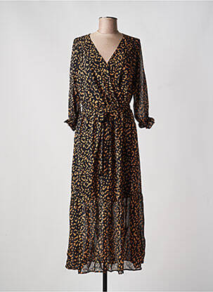 Robe mi-longue coupe fluide manches longues noir EMMA ELLA femme