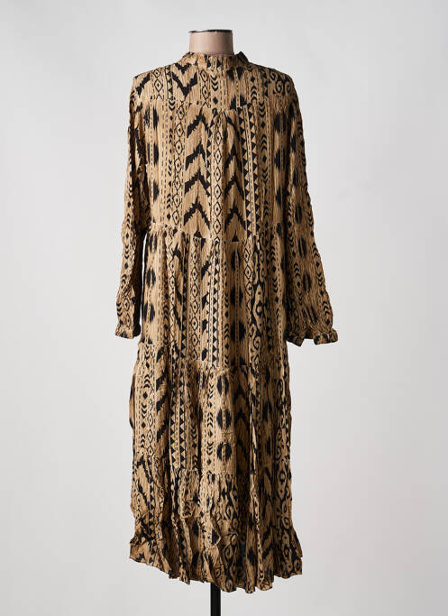 Robe mi-longue imprimé fantaisie manches longues beige LAST QUEEN femme