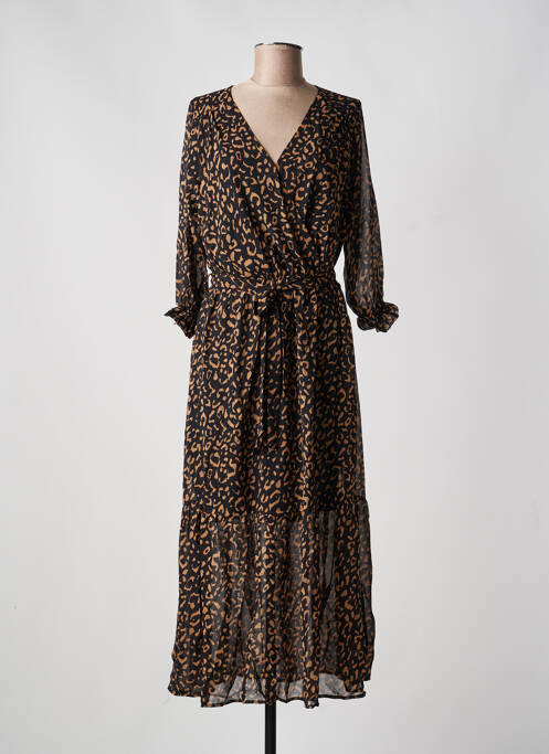 Robe mi-longue coupe fluide manches longues noir EMMA ELLA femme