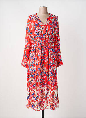 Robe longue imprimé fantaisie manches longues rouge C'EST BEAU LA VIE femme