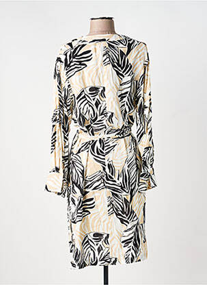 Robe mi-longue imprimé fantaisie manches longues beige AKOZ DE TOI femme