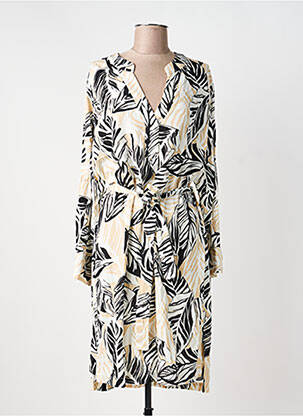 Robe mi-longue imprimé fantaisie manches longues beige NOUGAT femme