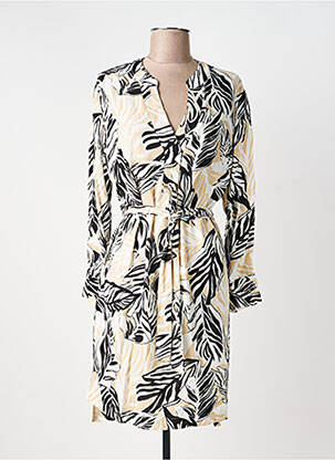 Robe mi-longue imprimé fantaisie manches longues beige AKOZ DE TOI femme