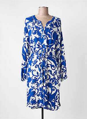 Robe mi-longue imprimé fantaisie manches longues bleu AKOZ DE TOI femme
