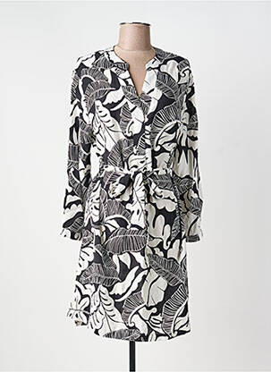 Robe mi-longue imprimé fantaisie manches longues noir AKOZ DE TOI femme