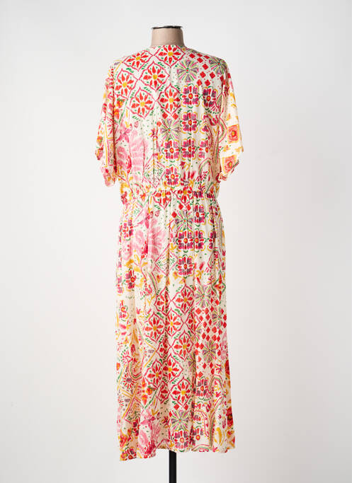 Robe longue imprimé fantaisie manches courtes beige C'EST BEAU LA VIE femme