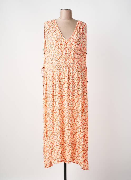 Robe longue imprimé fantaisie manches courtes orange DEELUXE femme