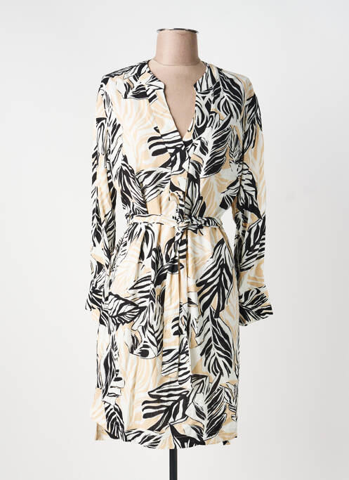 Robe mi-longue imprimé fantaisie manches longues beige AKOZ DE TOI femme