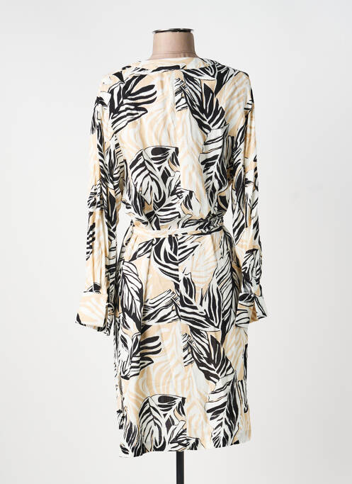 Robe mi-longue imprimé fantaisie manches longues beige AKOZ DE TOI femme
