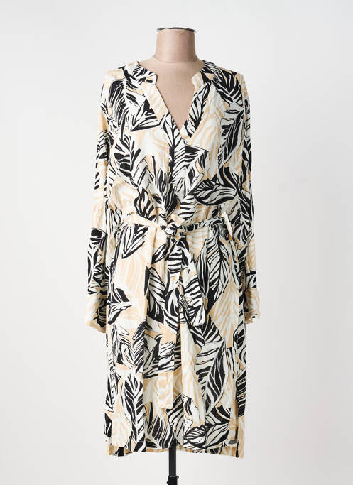 Robe mi-longue imprimé fantaisie manches longues beige NOUGAT femme