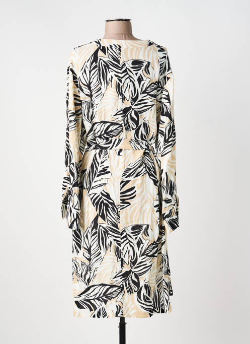 Robe mi-longue imprimé fantaisie manches longues beige NOUGAT femme