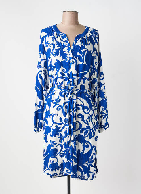 Robe mi-longue imprimé fantaisie manches longues bleu AKOZ DE TOI femme