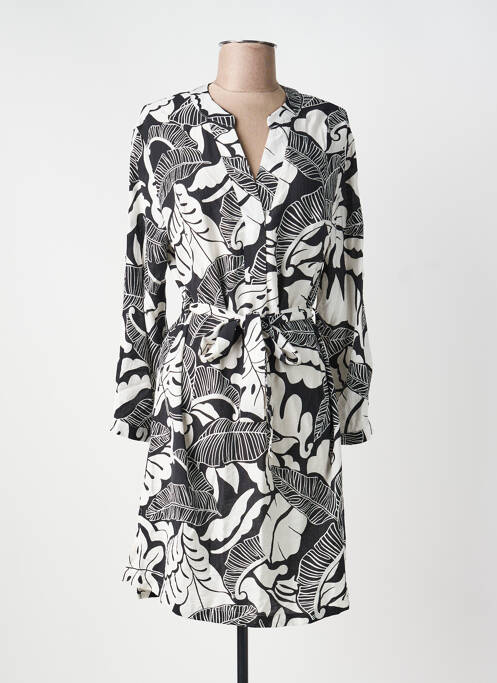 Robe mi-longue imprimé fantaisie manches longues noir AKOZ DE TOI femme