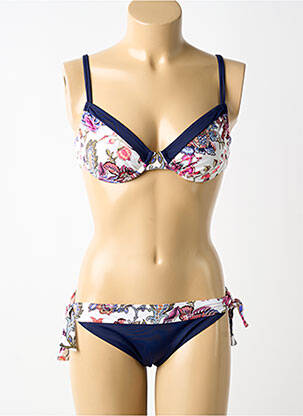 Maillot de bain 2 pièces stretch haut soutien-gorge balconnet bleu LIDEA femme