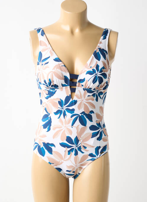 Maillot de bain 1 pièce effet matière satinée haut soutien-gorge avec mousse de rembourrage amovible blanc LIVIA femme