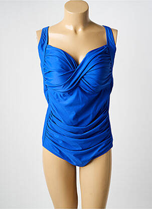 Maillot de bain 1 pièce effet matière satinée haut soutien-gorge moulé bleu DAMART femme