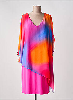 Robe mi-longue imprimé fleurs manches 3/4 rose JOSEPH RIBKOFF femme