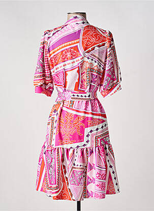 Robe mi-longue imprimé fantaisie manches courtes rose LESLIE femme
