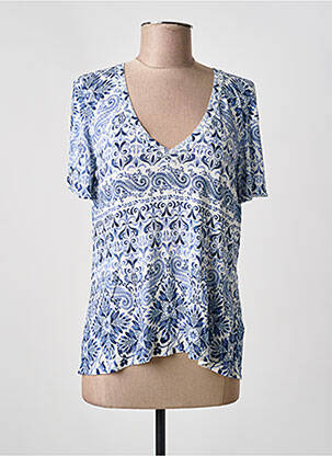 Pull coupe cintrée manches courtes bleu IVKO femme