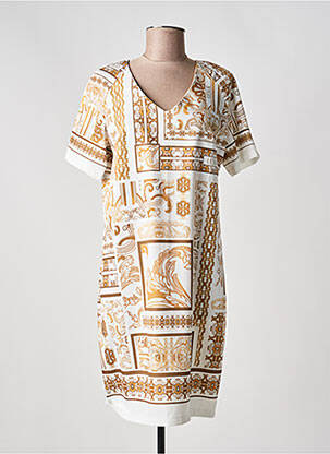 Robe mi-longue tissage crêpe manches courtes beige LESLIE femme