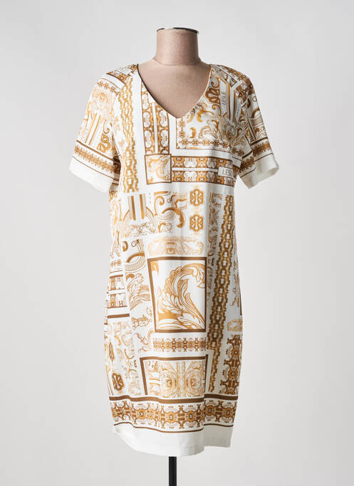 Robe mi-longue tissage crêpe manches courtes beige LESLIE femme