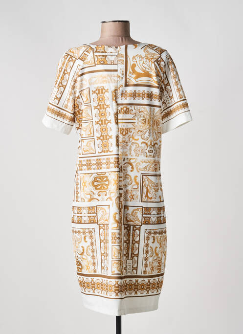 Robe mi-longue tissage crêpe manches courtes beige LESLIE femme