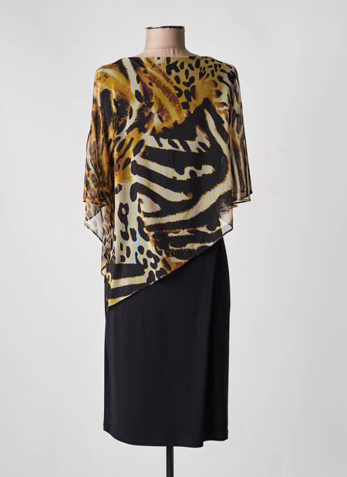 Robe mi-longue tissage crêpe manches courtes noir JOSEPH RIBKOFF femme