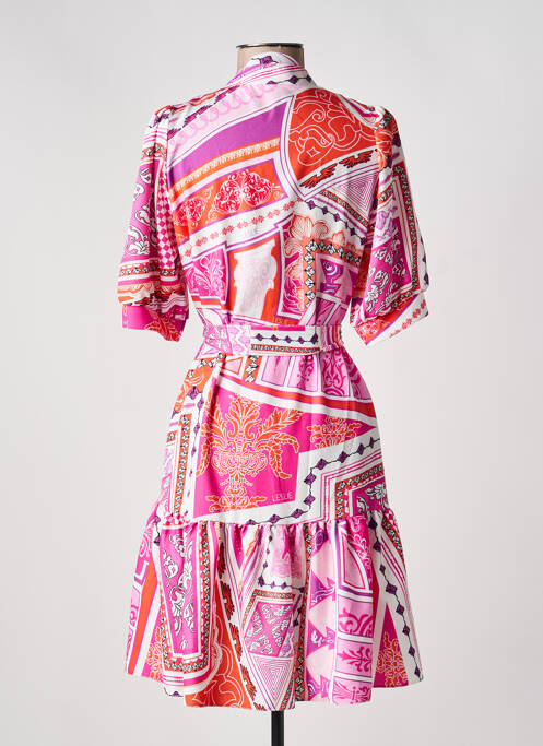 Robe mi-longue imprimé fantaisie manches courtes rose LESLIE femme