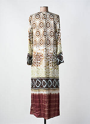 Robe longue manches longues manches longues marron GRACE femme