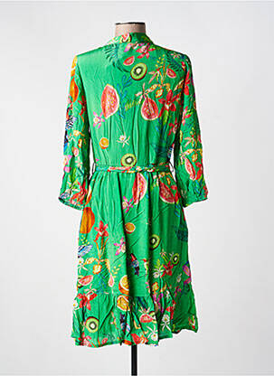 Robe mi-longue imprimé fleurs manches longues vert YESS. femme