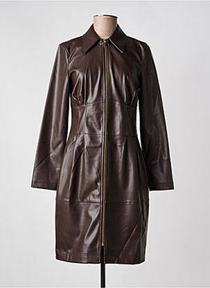 Robe mi-longue manches longues manches longues marron LESLIE femme