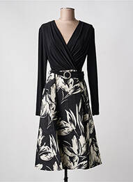 Robe mi-longue imprimé fleurs manches longues noir JOSEPH RIBKOFF femme