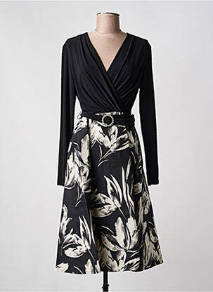 Robe mi-longue imprimé fleurs manches longues noir JOSEPH RIBKOFF femme