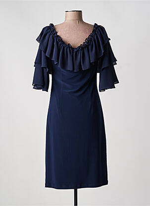 Robe mi-longue tissage crêpe manches courtes bleu JOSEPH RIBKOFF femme