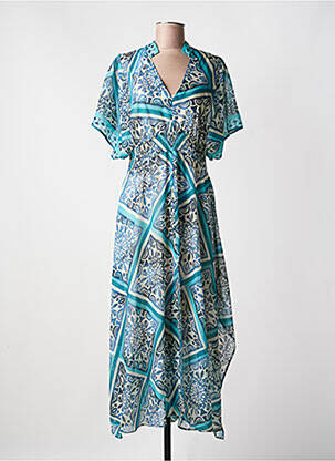 Robe longue imprimé fantaisie manches courtes bleu LESLIE femme