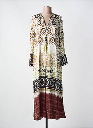 Robe longue manches longues manches longues marron GRACE femme