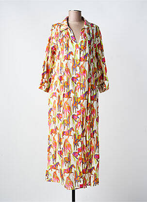 Robe longue imprimé fantaisie manches 3/4 orange YESS. femme