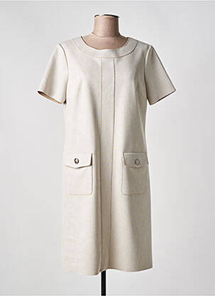 Robe mi-longue fermeture zippée au dos manches courtes beige JOSEPH RIBKOFF femme