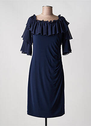 Robe mi-longue tissage crêpe manches courtes bleu JOSEPH RIBKOFF femme