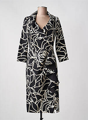 Robe mi-longue imprimé fantaisie manches longues noir JOSEPH RIBKOFF femme