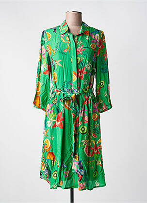 Robe mi-longue imprimé fleurs manches longues vert YESS. femme