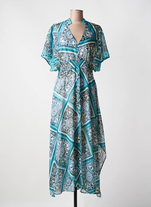 Robe longue imprimé fantaisie manches courtes bleu LESLIE femme