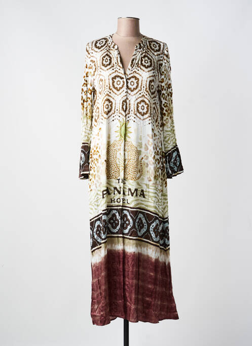 Robe longue manches longues manches longues marron GRACE femme