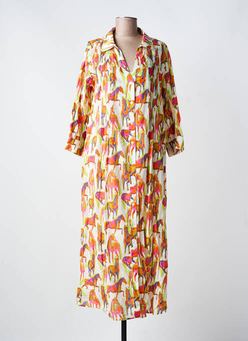 Robe longue imprimé fantaisie manches 3/4 orange YESS. femme