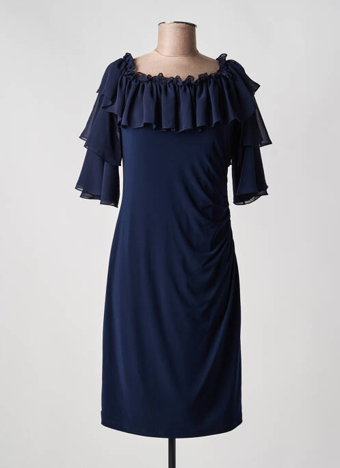 Robe mi-longue tissage crêpe manches courtes bleu JOSEPH RIBKOFF femme