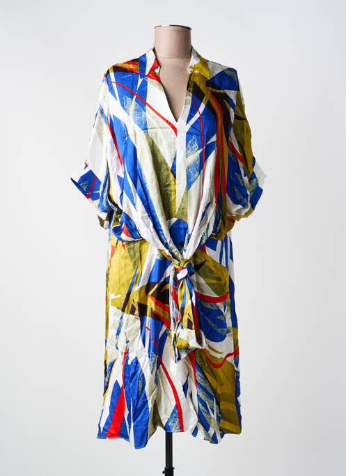 Robe mi-longue imprimé fantaisie manches courtes bleu LOLA CASADEMUNT femme